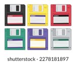 Set of retro floppy disc. Isolated illustration.