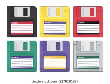 Set of retro floppy disc. Isolated illustration.