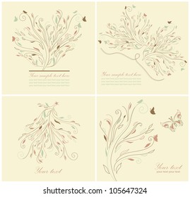 Set of retro floral background hand drawing for invitation, postcard, banner, card, frame (vector version eps 8)