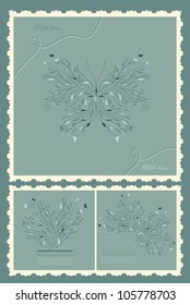 Set of retro floral background hand drawing for invitation, postcard, banner, card, frame (vector version eps 8)