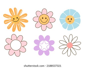 Set Retro Flower Cartoons Isolated On Stock Vector (Royalty Free ...