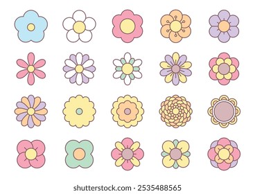 Set of retro flower icon. Collection of colorful abstract flower heads. Vector 10 EPS.