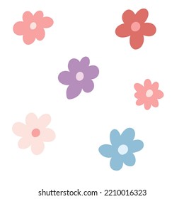 Montaje de flores retro en estilo plano de dibujos animados. Ilustración vectorial de flores coloridas para pegatinas, impresiones, afiches, impresión de tela infantil.