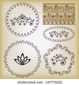Set retro frames and borders. Vector illustration.