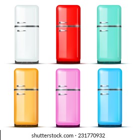 Conjunto de refrigerador Retro Fridge de color blanco. Aparatos domésticos. Vector aislado en fondo blanco