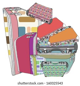Set of retro funky suitcases