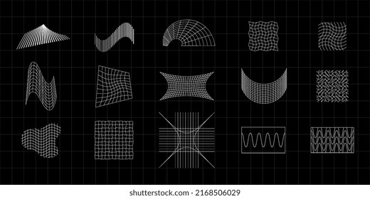 Set of retro futuristic design elements, perspective grids. Vector illustration.