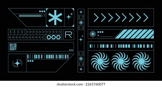 Set of Retro futuristic interface. Frame and element of digital technology