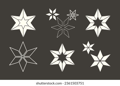 Set of retro futuristic star shapes. Y2k 2000s style sparkle icons. Vector templates for poster, logo, icon, banner, business card decoration