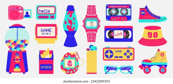 A set of retro gadgets from the 80s 90s in a modern style.