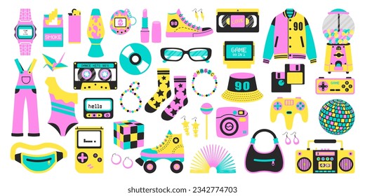 A set of retro gadgets from the 90s 00s in a modern style.