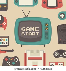 set of retro game player and accessories