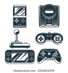 Set of retro games vector in vintage monocrome style isolated vector illustration