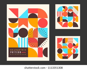 Set of retro geometric abstract template or flyer cover design.