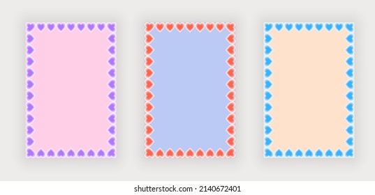 Set Retro Geometric Border Backgrounds With Hearts