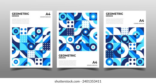 set of retro geometric cover book template design,bauhaus geometric pattern poster design.eps