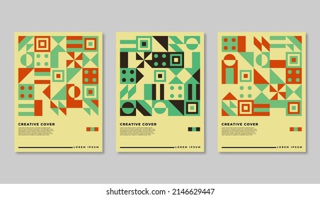 Set of Retro Geometric Covers. Abstract Shape Composition. Colorful neo geometric poster. Modern abstract promotional flyer background vector illustration set. 