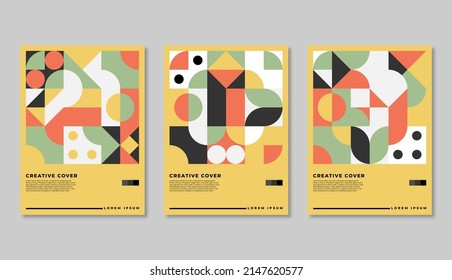 Set of Retro Geometric Covers. Abstract Shape Composition. Colorful neo geometric poster. Modern abstract promotional flyer background vector illustration set. 