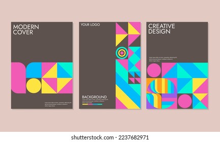 Set of Retro Geometric Covers. Abstract swiss bauhaus Shapes Composition. Vector illustration
