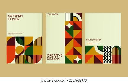 Conjunto de Coberturas Geométricas Retro. Resumen de la composición de las formas de bauhaus de swiss. Ilustración del vector