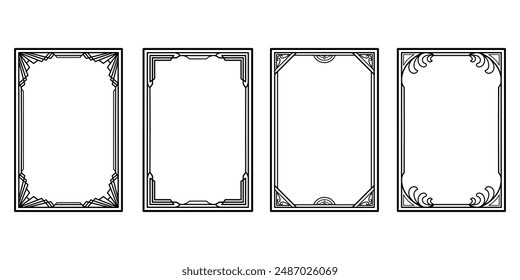 Set of Retro geometric ornamental frame, art deco ornaments silhouette. Arabic antique decorative border, ornate corners vector illustration