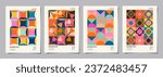 Set of Retro geometric pattern background. Creative covers or posters concept in modern bauhaus style for corporate identity, branding and social media advertising.