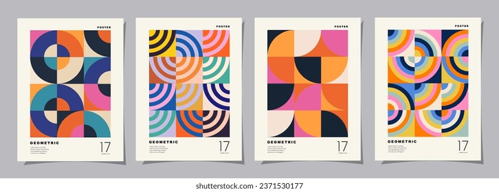 Set of Retro geometric pattern background. Creative covers or posters concept in modern bauhaus style for corporate identity, branding and social media advertising.