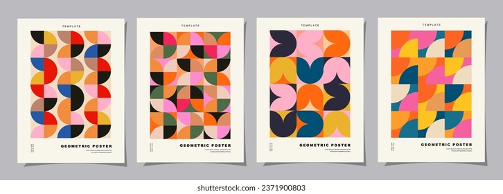 Set of Retro geometric pattern background. Creative covers or posters concept in modern bauhaus style for corporate identity, branding and social media advertising.