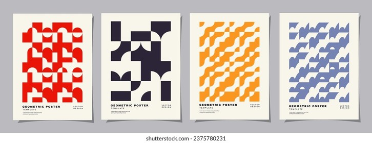 Set of Retro geometric pattern background. Creative covers or posters concept in modern bauhaus style for corporate identity, branding and social media advertising.