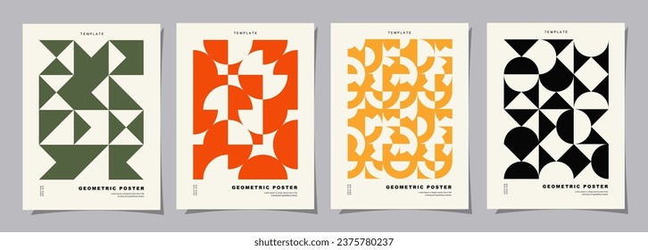 Set of Retro geometric pattern background. Creative covers or posters concept in modern bauhaus style for corporate identity, branding and social media advertising.