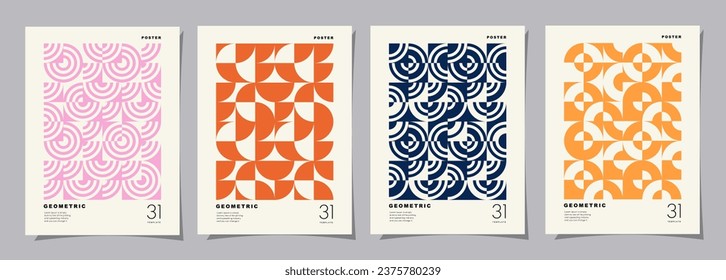 Set of Retro geometric pattern background. Creative covers or posters concept in modern bauhaus style for corporate identity, branding and social media advertising.