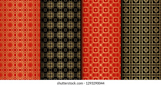 Set Of Retro geometric Pattern. Seamless Ornament. Arabesque. Vector Illustration. Purple Color. For Design, Invitation Wedding, Valentine's, Background, Wallpaper.