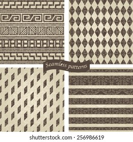 set of retro geometric seamless patterns