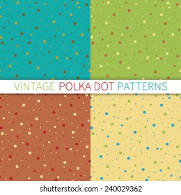 Set of retro geometric seamless polka dot patterns