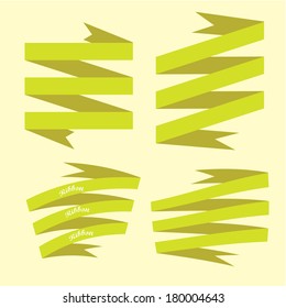 Set of retro green ribbons and labels. Vector illustration. green bow collection