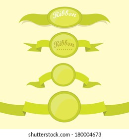 Set of retro green ribbons and labels. Vector illustration. green bow collection