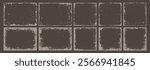 Set of retro grunge overlay frame or texture, dirty ink paint brush stroke silhouette, distressed watercolor border, torn paper background, social media business banner and photo collage pattern