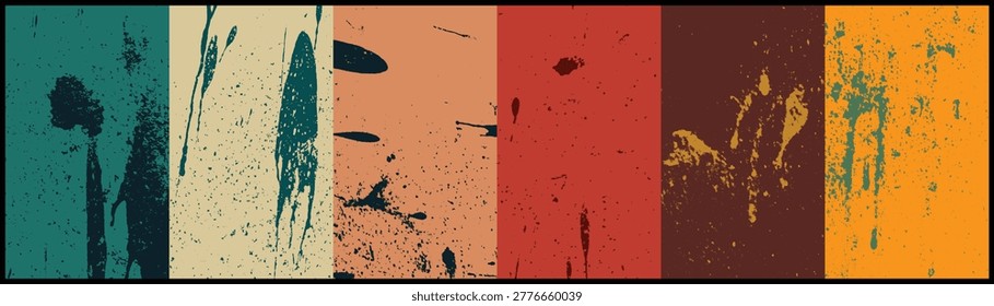 Set of retro grunge vector texture with high contrast ink splash effects. Colorful retro grunge texture collection perfect for branding, posters, packaging,urban design etc.