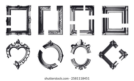 Set of retro halftone photo frames for collages. Vector illustration in grunge style.