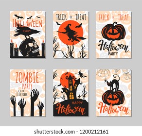 Set Of Retro Halloween Cards.Vector illustration.