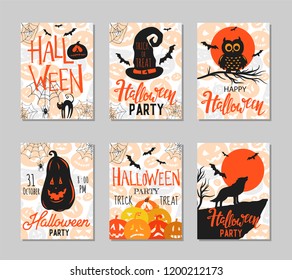 Set Of Retro Halloween Cards.Vector illustration.