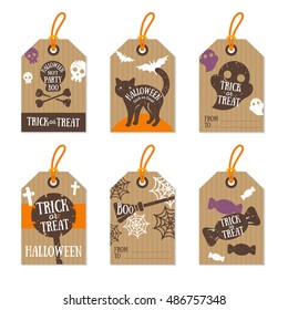 Set of Retro Halloween Gift Tags. Vector Illustration.