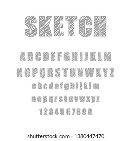 Set of retro hand drawn alphabet letter drawing grey pencil on white background