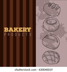 Set of retro hand drawn bakery products, Vector illustration