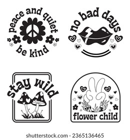 Set of Retro hand drawn groovy badges hippy badges vector illustration