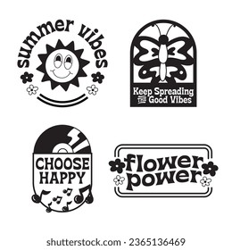 Set of Retro hand drawn groovy badges hippy badges vector illustration 