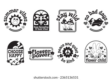 Juego de insignias de groovy dibujadas a mano Retro placa de hippy ilustración vectorial