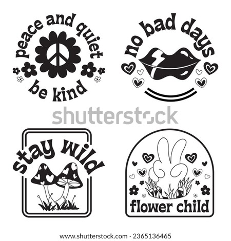 Set of Retro hand drawn groovy badges hippy badges vector illustration