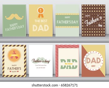 Set of retro Happy Father's Day card ,poster,template,greeting cards,cute,vintage,logo,Vector illustrations