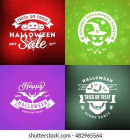 Set of Retro Happy Halloween Badges. Design Element for Greetings Card or Party Flyer. Vector Illustration. Halloween Posters Set.